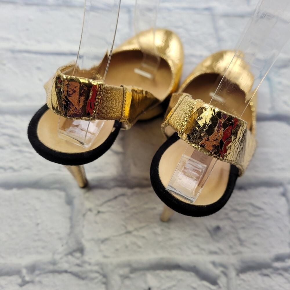 Reed Krakoff Crackled Gold Stiletto Slingback Platform Pumps size 6 1/2 - Picture 4 of 16